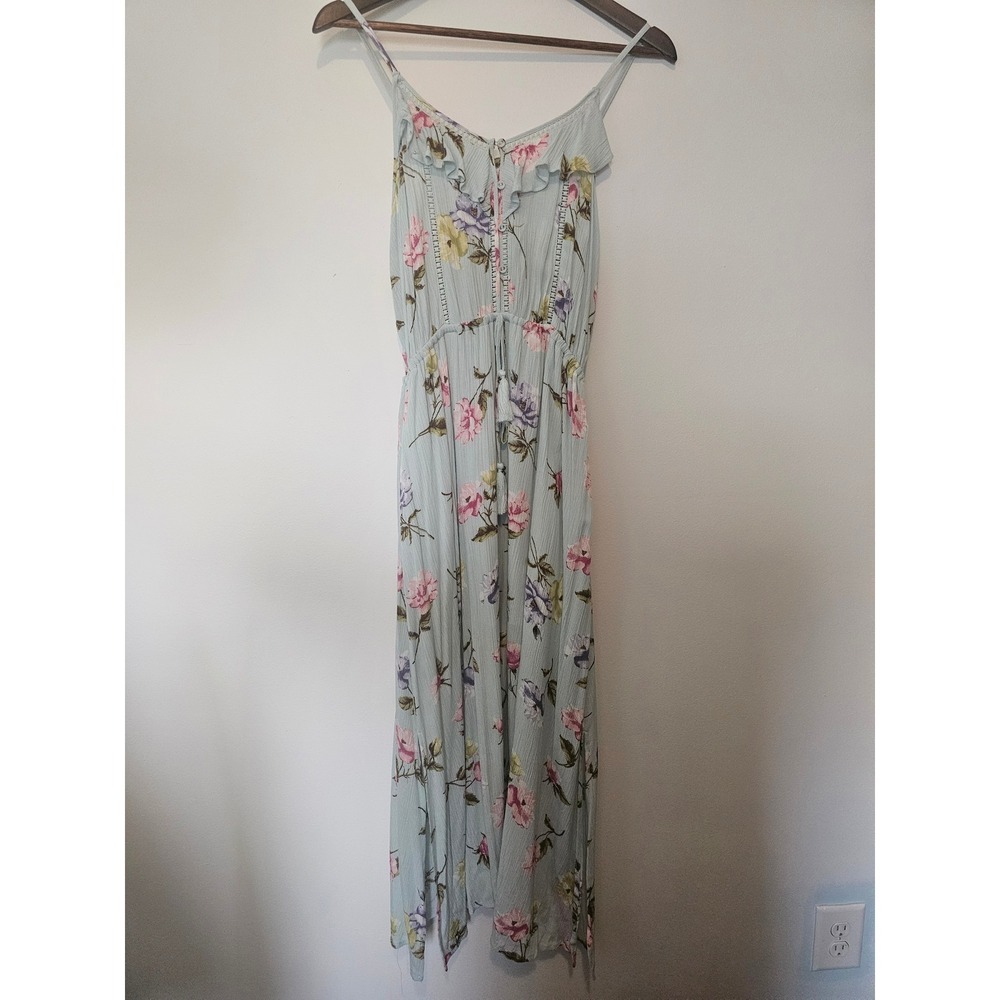 Boho Cottagecore Floral Maxi Dress Womens Small Sage Green Ruffle